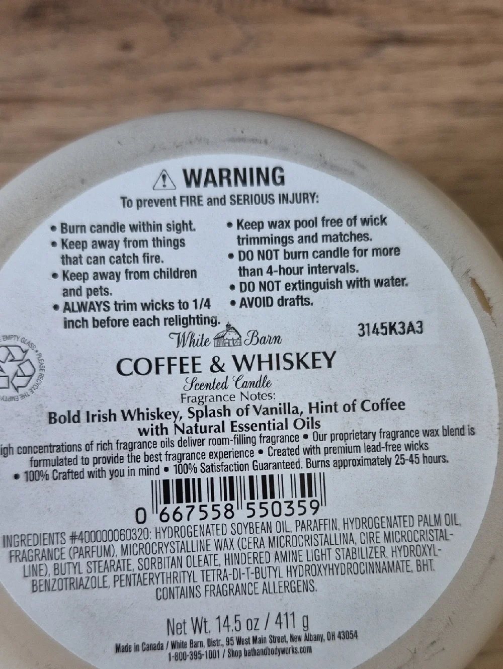 White Barn. Coffee & Whiskey. NWT. 14.5oz 3wick Candle. - Picture 4 of 5
